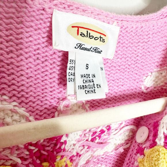 Talbots Vintage Hand Knit Cardigan Sweater V-Neck Button-Up Floral Pink Size S - Picture 5 of 7
